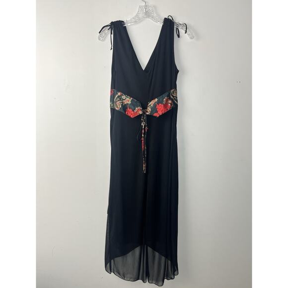 Vintage Ruby Max Empire Midi Dress Large Black Mesh Tulip Hem Whimsigoth 90s Y2K - Picture 2 of 13